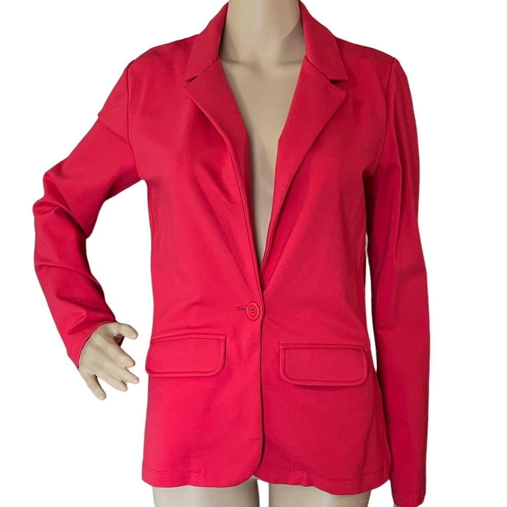 VYLETTE S red ponte knit blazer jacket bold stretch one button